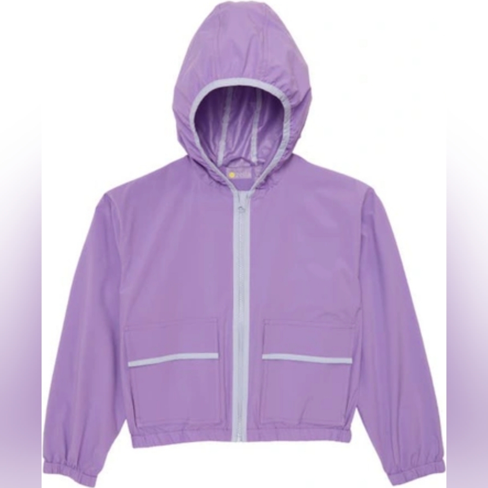 NWT ZELLA Girl Kid's Purple Active Hooded Packable Rain Jacket
